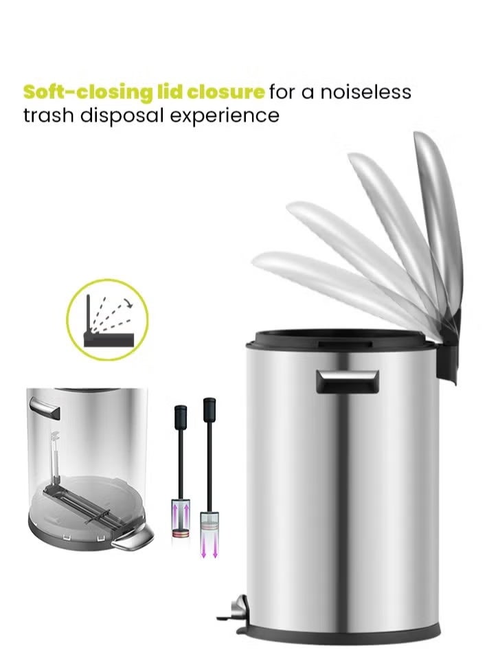 EKO Stainless Steel Pedal Bin | Heavy Duty Brushed Fingerprint Proof Waste Bin | Soft Close | 30L | Silver - Image 5