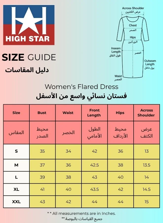 HIGH STAR Women's Pink 100% Cotton Solid Pattern Midi Smock Flared Dress