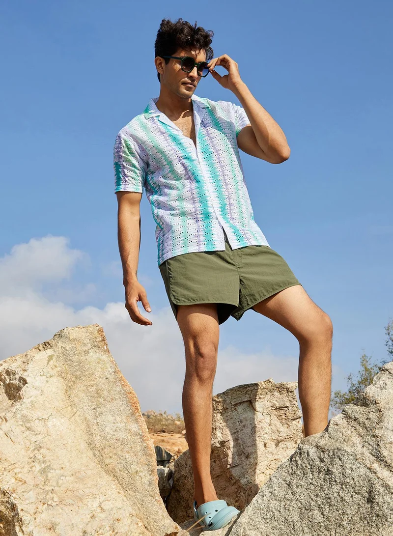 Campus Sutra Men's Sea Green & Lavender Horizontal Tie-Dye Shirt
