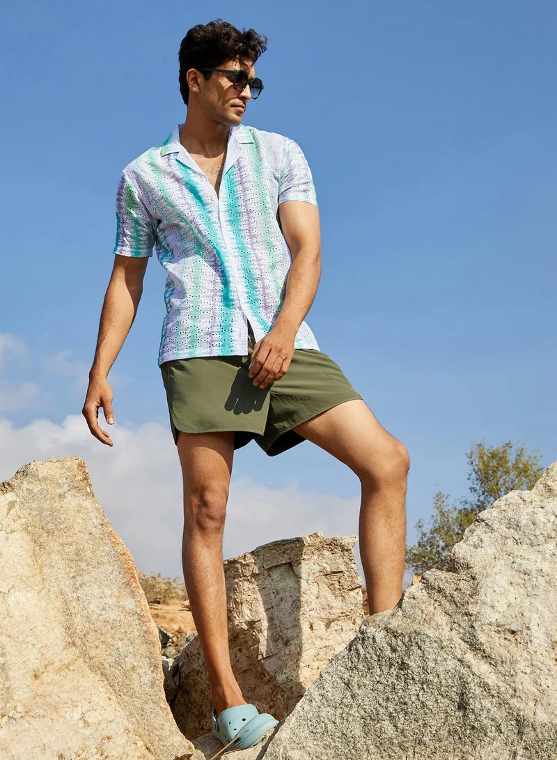 Campus Sutra Men's Sea Green & Lavender Horizontal Tie-Dye Shirt