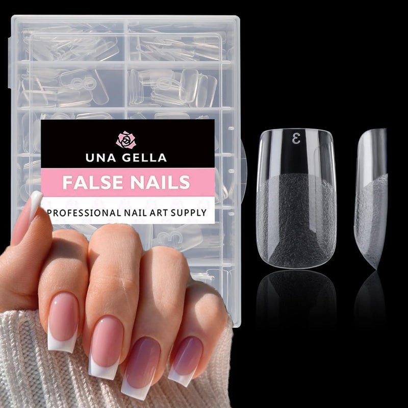 UNA GELLA Nail Tips Square 504PCS Short Square Nail Tips Pre Etched Gel Fake Nails Tips No C Curve For Women DIY Nail Extension French Style Salon Home Full Cover Soft Acrylic False Tips 12 Sizes