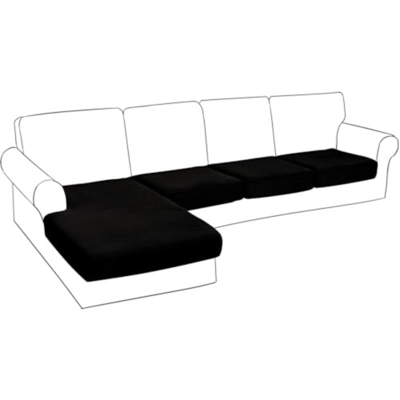 Sectional Couch Covers Stretch Durable Cushion Covers L Shape Separate Sofa Couch Covers for Both Left/Right Sectional Couch Black, 3 Seater+1 Chaise,KL006 - Image 1