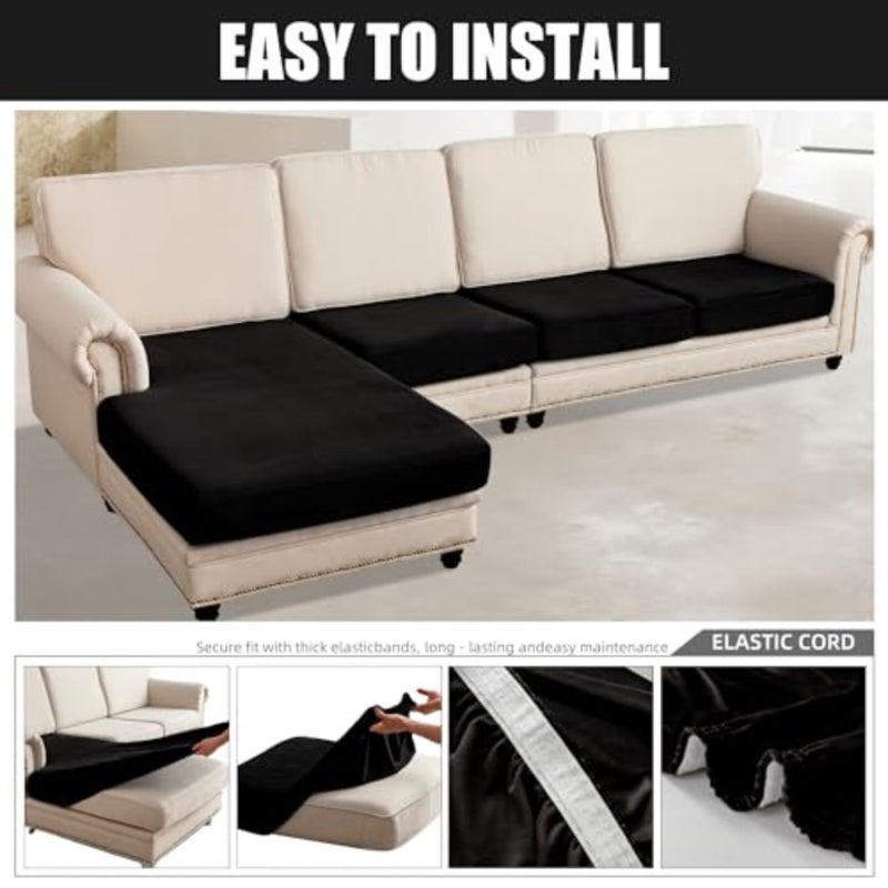 Sectional Couch Covers Stretch Durable Cushion Covers L Shape Separate Sofa Couch Covers for Both Left/Right Sectional Couch Black, 3 Seater+1 Chaise,KL006 - Image 5