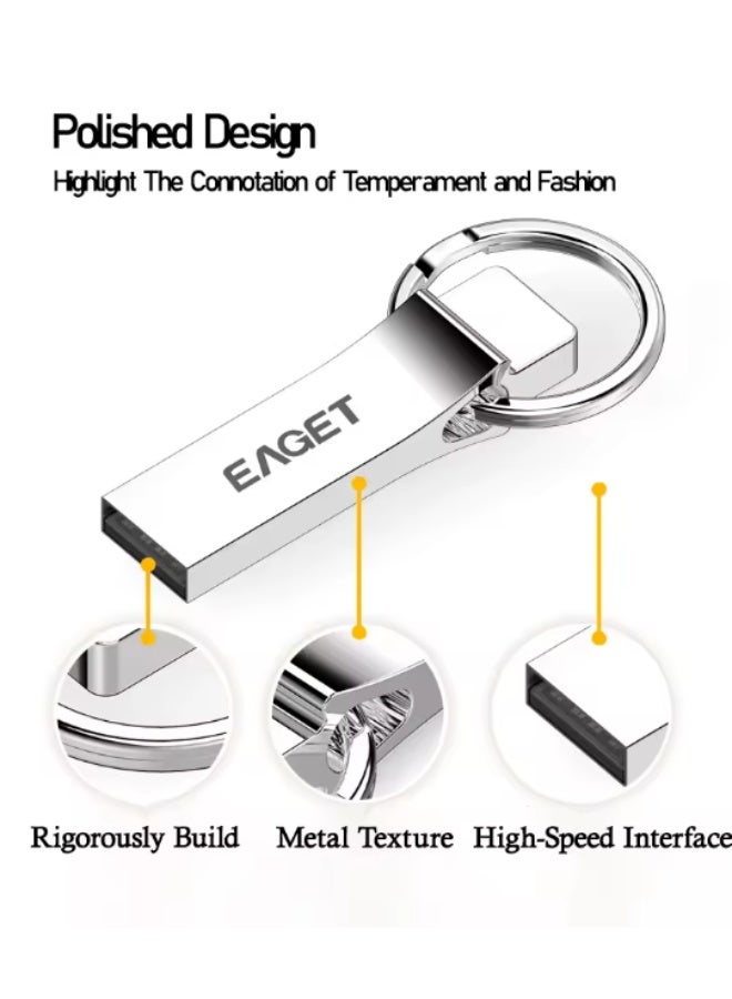 EAGET U9H 64GB USB 2.0 High-Speed Waterproof Metal Flash Drive with Keyring - Image 3