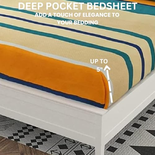 RRC Gless Cotton Elegant Polycotton Elastic Fitted Bedsheet with 1 Pillow Cover,36X78(Inches) Elastic on All Around Side to Grip The Mattress( Multilining) - Image 5
