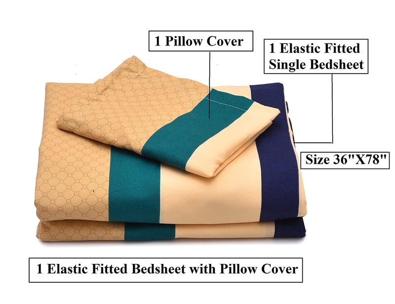 RRC Gless Cotton Elegant Polycotton Elastic Fitted Bedsheet with 1 Pillow Cover,36X78(Inches) Elastic on All Around Side to Grip The Mattress( Multilining) - Image 2