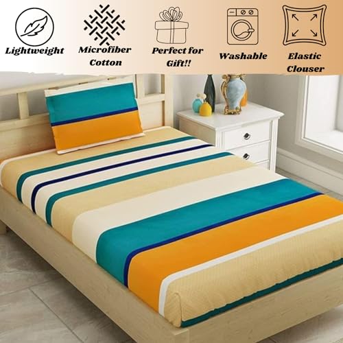 RRC Gless Cotton Elegant Polycotton Elastic Fitted Bedsheet with 1 Pillow Cover,36X78(Inches) Elastic on All Around Side to Grip The Mattress( Multilining) - Image 3