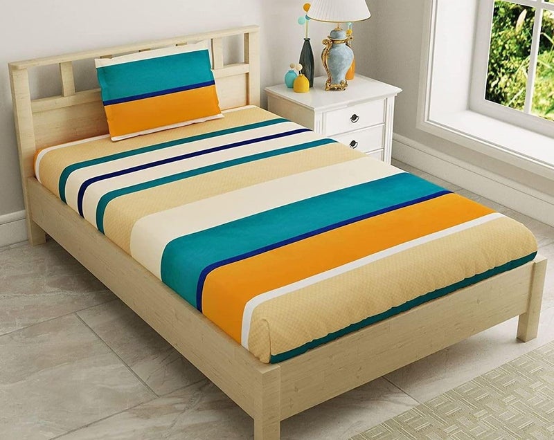 RRC Gless Cotton Elegant Polycotton Elastic Fitted Bedsheet with 1 Pillow Cover,36X78(Inches) Elastic on All Around Side to Grip The Mattress( Multilining) - Image 1