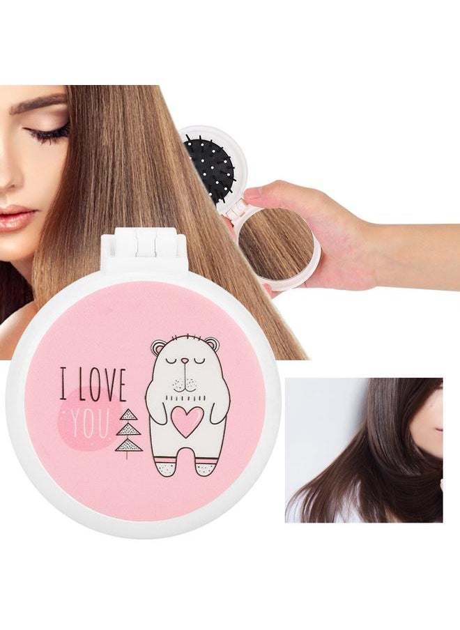 Thoraya Portable Folding Comb Cute Cartoon Pattern Massage Hair Comb with Mirror (D)  - Image 4