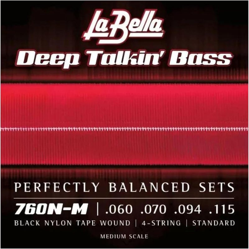 La Bella 760N-M Deep Talkin' Black Nylon Tape Wound, 4-String Standard Medium Scale Bass Guitar String 60-115 - Image 5