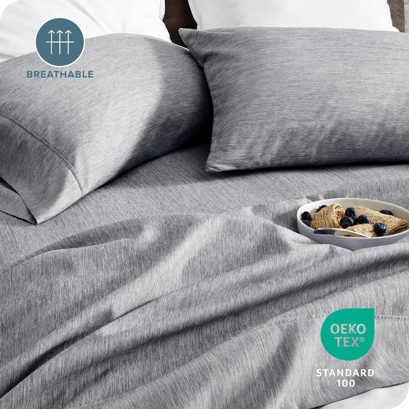 Bare Home Queen Sheet Set - Luxury 1800 Ultra-Soft Microfiber Double Brushed - Deep Pockets - Easy Fit - 4 Piece Set - Bedding Sheets & Pillowcases (Queen, Heathered Charcoal) - Image 5