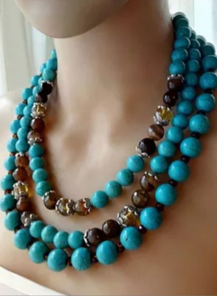 R&R Multi-layered women's necklace of natural agate and natural turquoise - Image 2