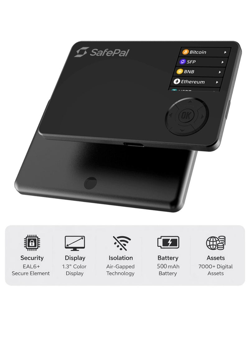 سیف بال محفظة Safepal S1 Pro للأجهزة | تخزين بارد آمن للعملات الرقمية ورموز NFT، معزولة عن الإنترنت، شاشة ملونة كاملة، اتصال من النوع C، تدعم أكثر من 7000 عملة، لأنظمة Android وiOS وWindows وMac - أسود - Image 1