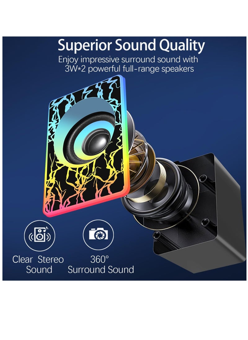 PC Speakers, RGB Computer Speakers for Desktop, 2.0 USB Powered Portable Gaming Speakers with Colorful LED Light, 3.5mm Aux Input Mini Multimedia Speaker Sound Bar for TV Monitors Laptops - Image 2