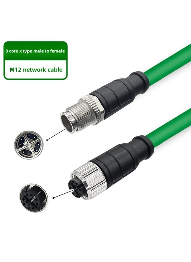 M12 To RJ45 Connector Profinet Industrial Network Cable Bus 4/8 Core Straight ADX Type High Flexibility Double Shield-Color:[straight 8-core X-shaped Male To Female—m12]-Line Length:2 M  - Image 1