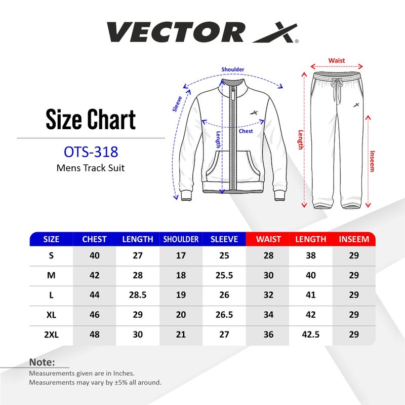 Vector X OTS-318 Men's Solid Winter Sports Gym Track Suit Zipper Set - Image 3