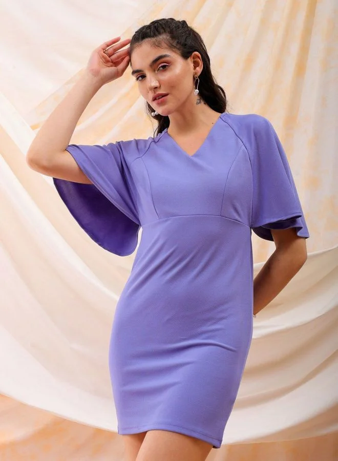Women Regular Fit Solid V-Neck Short Sleeve Mini Dress