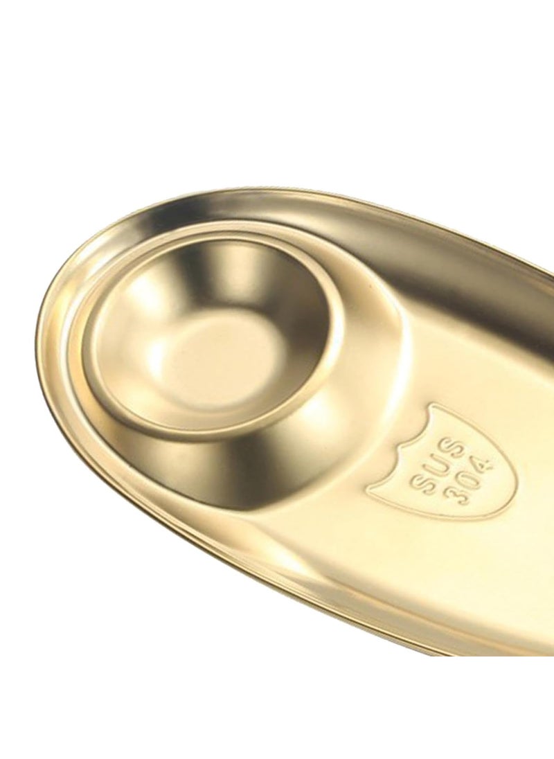BLISS START BLISS START Oval Snack Plate Kitchen Stainless Steel Snack Plate Grid Oval Cutlery Sauce Plate Western Food French Fries Fried Chicken Dim Sum Plate Split Plate Gold  - Image 3