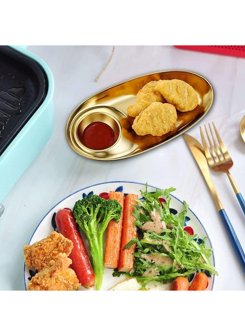 BLISS START BLISS START Oval Snack Plate Kitchen Stainless Steel Snack Plate Grid Oval Cutlery Sauce Plate Western Food French Fries Fried Chicken Dim Sum Plate Split Plate Gold  - Image 2