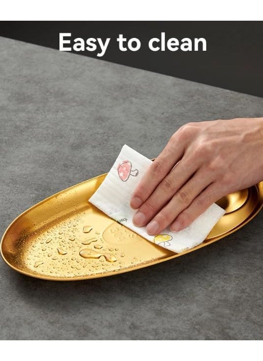 BLISS START BLISS START Oval Snack Plate Kitchen Stainless Steel Snack Plate Grid Oval Cutlery Sauce Plate Western Food French Fries Fried Chicken Dim Sum Plate Split Plate Gold  - Image 4