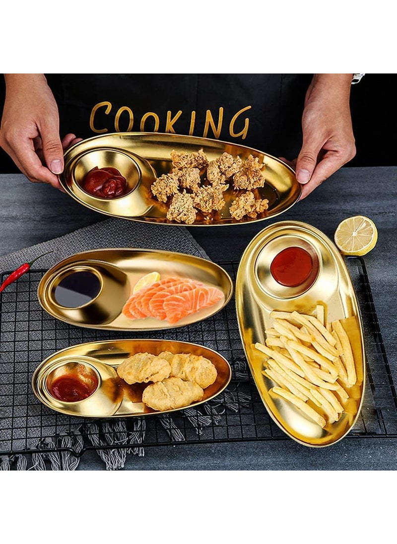 BLISS START BLISS START Oval Snack Plate Kitchen Stainless Steel Snack Plate Grid Oval Cutlery Sauce Plate Western Food French Fries Fried Chicken Dim Sum Plate Split Plate Gold  - Image 5