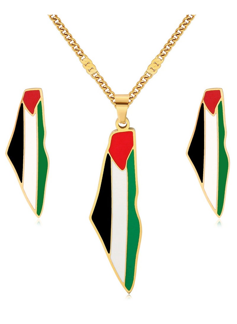 Mark Fairwhale Palestine Map Titanium Steel Imitation Gold Pendant Necklace  - Image 1