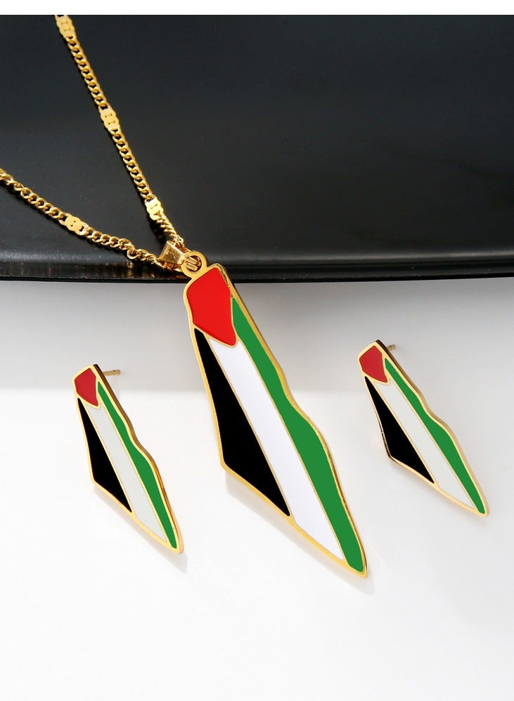 Mark Fairwhale Palestine Map Titanium Steel Imitation Gold Pendant Necklace  - Image 2