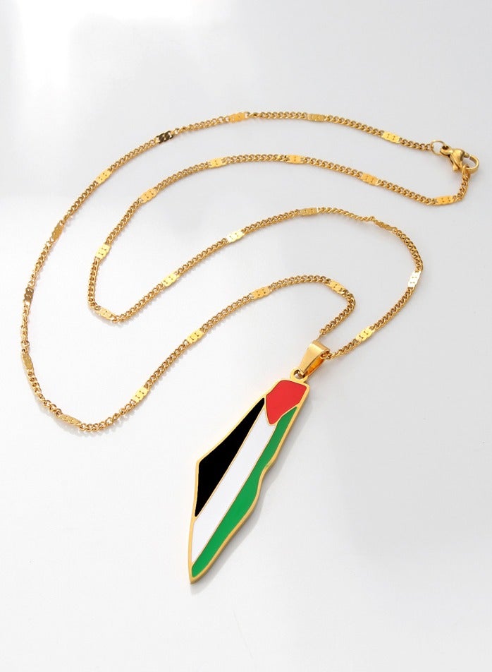 Mark Fairwhale Palestine Map Titanium Steel Imitation Gold Pendant Necklace  - Image 3