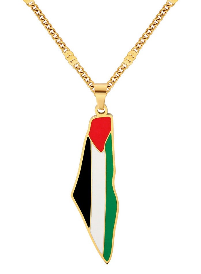 Mark Fairwhale Palestine Map Titanium Steel Imitation Gold Pendant Necklace  - Image 4