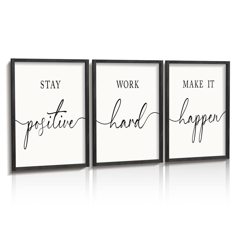 Heiple Motivational Wall Art 11x14 Framed Wooden Inspirational Office Wall Decor for Men Picture Poster Positive Work Hard Quote Wall Decor for Home Office Bedroom Black 11x14 - Image 2