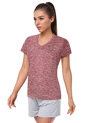 Cosy Pyro Women's Short Sleeve V-Neck Athletic T-Shirt Exercise Yoga Tees Dry Fit Gym Shirts Moisture Wicking Workout Tops Pack of 5 Black1/Black/Gray/Wine/Azure L - Image 3