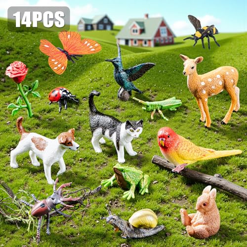 THINKBAY Realistic Animal Figurines Set14PCS Assorted Insects Birds Mammals Reptiles Figures for Kids Nature Exploration Science Educational Toys Desktop Decor Learning Toy Sensory Toys - Image 5