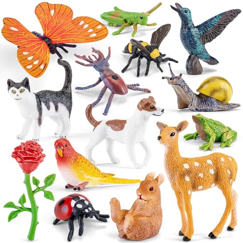 THINKBAY Realistic Animal Figurines Set14PCS Assorted Insects Birds Mammals Reptiles Figures for Kids Nature Exploration Science Educational Toys Desktop Decor Learning Toy Sensory Toys - Image 1