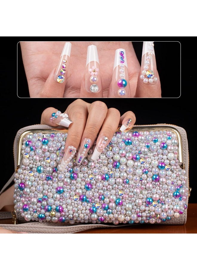 BELLEBOOST 4000Pcs Flatback Rhinestones And Half Round Pearls Kit 1 Multi Size Glass Clear & Ab Crystals Plastic Flat Back White Ab & Beige Ab Dome Bead With Pickup Pencil And Tweezer For Nail Art  - Image 5