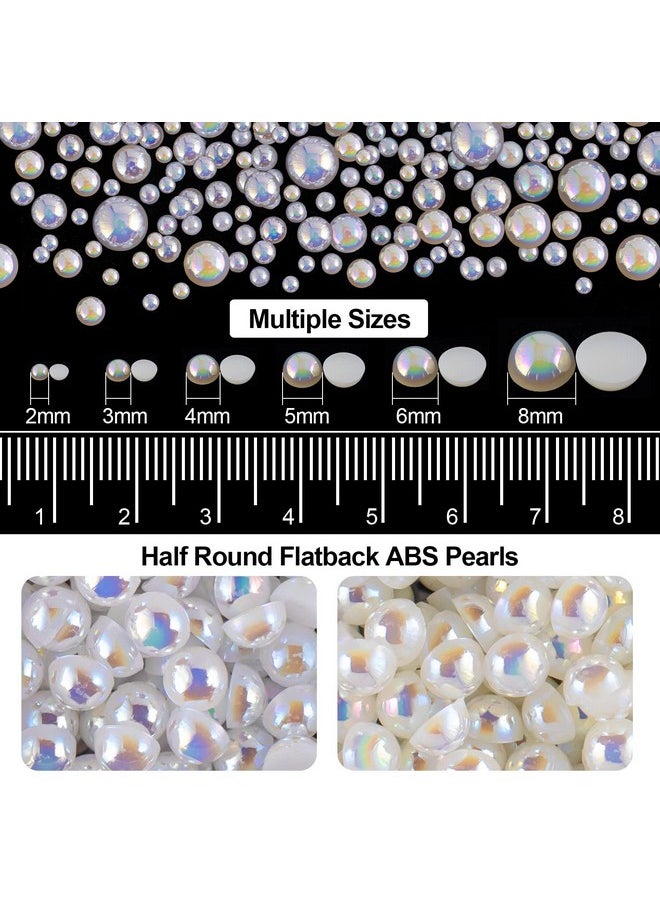 BELLEBOOST 4000Pcs Flatback Rhinestones And Half Round Pearls Kit 1 Multi Size Glass Clear & Ab Crystals Plastic Flat Back White Ab & Beige Ab Dome Bead With Pickup Pencil And Tweezer For Nail Art  - Image 2