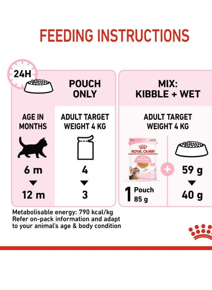 ROYAL CANIN Feline Health Nutrition Kitten Sterilised Jelly (WET FOOD - Pouches) 12 x 85g - Image 2