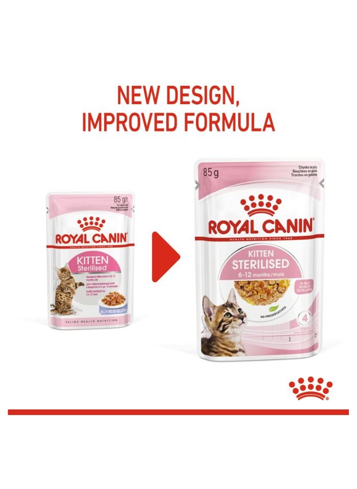 ROYAL CANIN Feline Health Nutrition Kitten Sterilised Jelly (WET FOOD - Pouches) 12 x 85g - Image 4