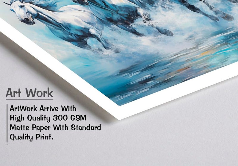 Canvas Pe لوحة فاستو للخيول الجارية 7 على قماش بي إي - حصان أبيض محظوظ مجسم حديث مزخرف بإطار صورة مغلف للديكور المكتبي والمعيشة 14x26 بوصة هدية عنصر خشب صناعي - Image 5