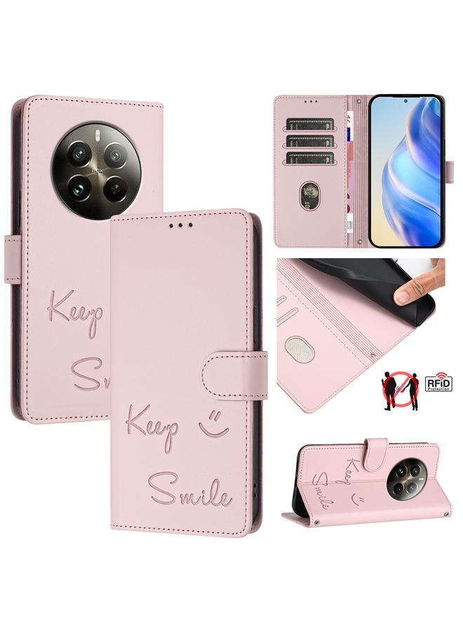 erorex Case For Realme 12 Pro / 12 Pro+ 5G Global Smile Embossing RFID Leather Phone Case - Image 1