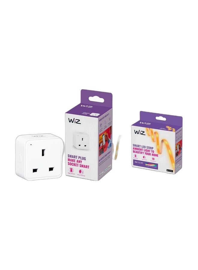 ويز حزمة - شريط إضاءة ذكي RGBW بطول 4 أمتار + قابس ذكي بتقنية Wi-Fi (النوع G في المملكة المتحدة): متوافق مع Alexa/Google، مع إمكانية التحكم بالتطبيقات، وإضاءة ساطعة، ومؤقت، ومراقبة الطاقة - Image 1