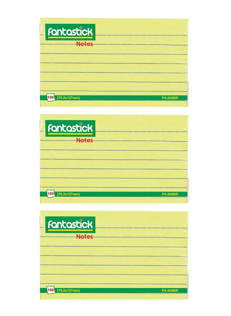 Fantastick 3-Piece Ruled Sticky Notes 3x5 Inch Size Yellow  - Image 1