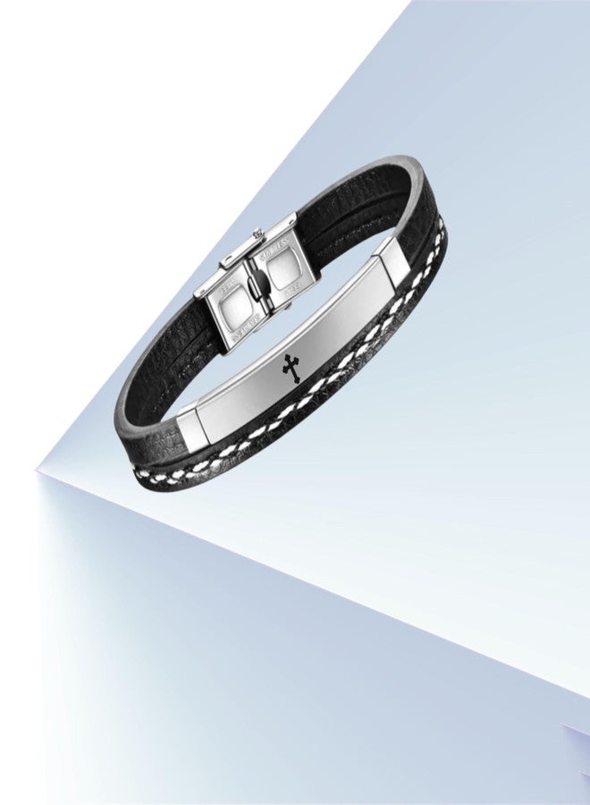 M Men Style Cross Leather Layered Bracelets for Mens Women Buckle Clasp Genuine Bracelet Wristband Vintage Cuff Jewelry Friendship Couple Silver SBr2025191 - Image 5