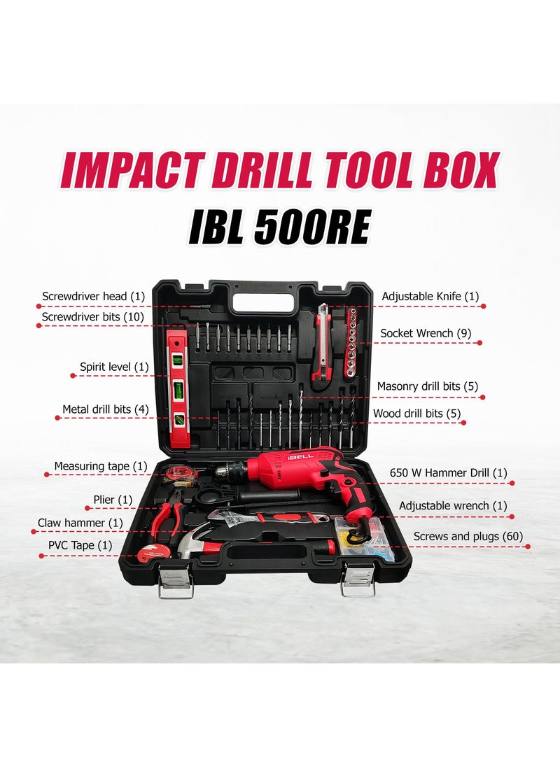 iBELL IBELL Professional Tool Kit with Impact Drill 500RE, 650W, Copper Armature, Chuck 13mm, 101 Home Essential Tools/Accessories.  - Image 3