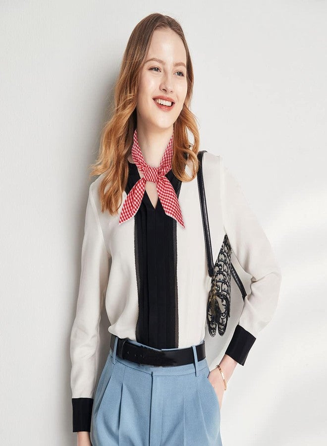 GERINLY Gingham Cotton Bandana Grid Head Scarf Plaid Face Cover 2 PCS Square Hair Tie Small Cowboy Neckerchief Hanky (Red&BlackGingham) - Image 2