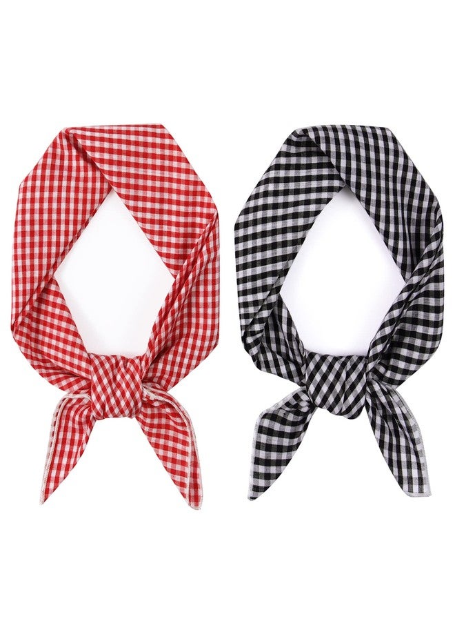 GERINLY Gingham Cotton Bandana Grid Head Scarf Plaid Face Cover 2 PCS Square Hair Tie Small Cowboy Neckerchief Hanky (Red&BlackGingham) - Image 1