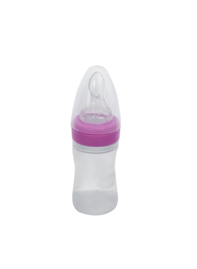 Bubbles Feeding Bottle with Silicone Spoon for Babies – Soft Squeeze Baby Food Dispenser Easy Feeding Bottle with Spoon – BPA Free – 150 ml Pink - Image 4