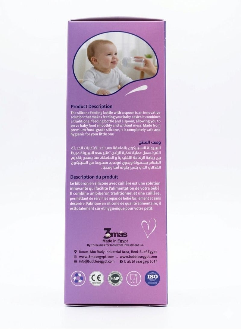Bubbles Feeding Bottle with Silicone Spoon for Babies – Soft Squeeze Baby Food Dispenser Easy Feeding Bottle with Spoon – BPA Free – 150 ml Pink - Image 5