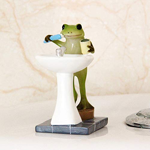Tfro & Cile Frog Garden Statue Decor Miniature Animal Figurine Outdoor Fairy Brushing Teeth Sculpture for Bathroom - 3.3 Inch Height - Image 2