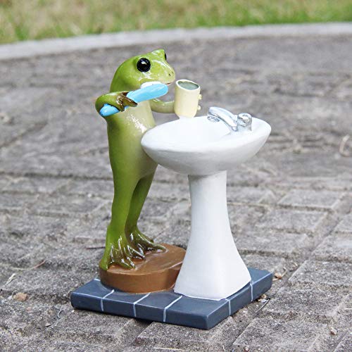 Tfro & Cile Frog Garden Statue Decor Miniature Animal Figurine Outdoor Fairy Brushing Teeth Sculpture for Bathroom - 3.3 Inch Height - Image 4