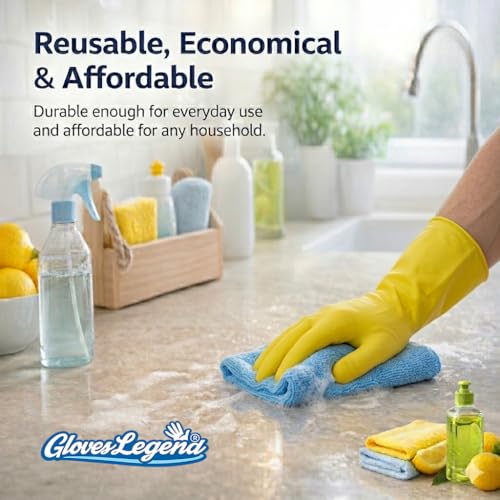 Gloves Legend Size Large - 3 Pairs (6 Gloves) - Gloves Legend - Yellow Latex Household Kitchen Cleaning Dishwashing Reuseable Gloves - Image 5